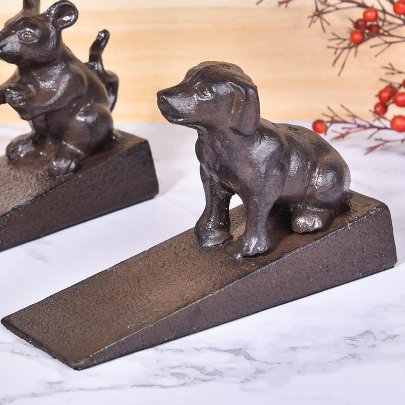 Sungmor Heavy Duty Cast Iron Dog Door Stops | Decorative Cute Animal Statue Metal Door Stopper Wedge with Non-Slip Mat | Solid & Antique Style Windproof Door Holder for Patio Yard Garden Farmhouse - Image 4